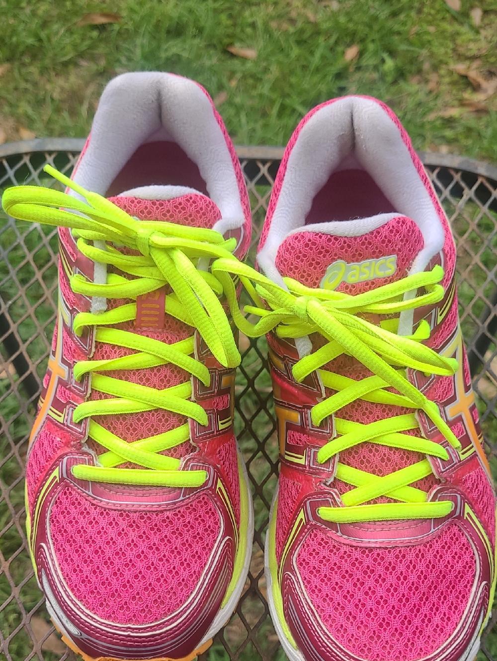 ASICS Women's Hot Pink Mesh Running Shoes with Neon Yellow Laces Size 7.5